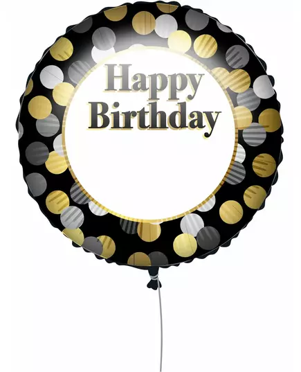 Ballon personnalisable Happy Birthday Noir et Or 43 cm, image 2