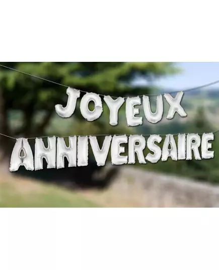 Ballons aluminiums lettres Joyeux Anniversaire argentés 36 cm, image 2