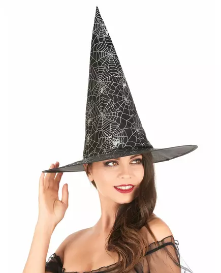 Chapeau de sorcière noir avec toile d'araignée blanche adulte, image 2