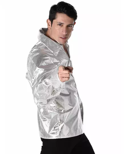 Zilverkleurig disco shirt voor volwassenen, Maat: Medium, image 2