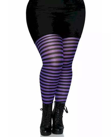 Collants rayés noirs et violets grande taille femme, Taille: XXX-Large/XXXX-Large (54–58)