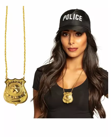 Collier en métal insigne police doré adulte, image 2