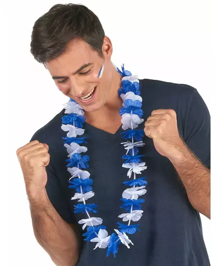 Blauwe en witte supporter Hawaii ketting voor volwassenen, image 2