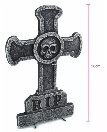 Décoration pierre tombale croix avec tête de mort 39 x 58 cm, image 2