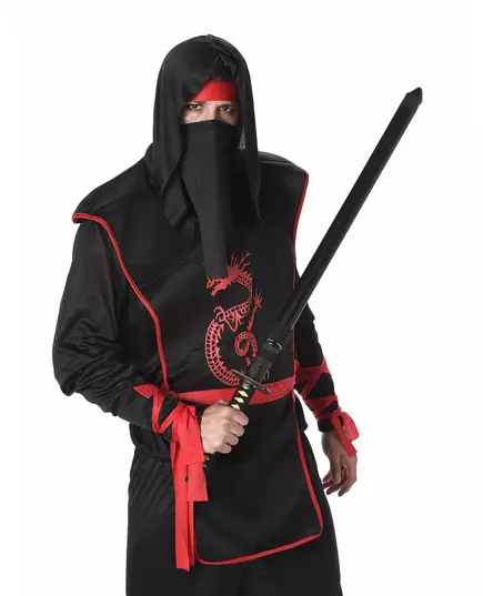 Déguisement ninja noir et rouge homme, Taille: Medium, image 2