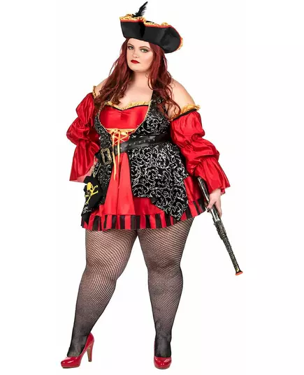 Rood piratenkostuum voor dames grote maten, Maat: XX-Large (46/48)
