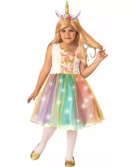 Déguisement Princesse Licorne lumineuse enfant, Taille: 8–10 ans (123 à 140 cm)
