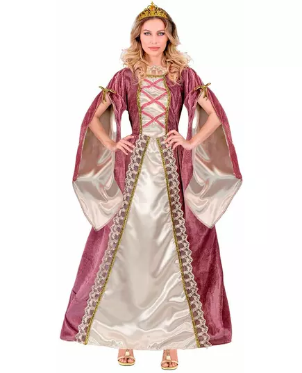 Vermomming van middeleeuwse prinses in roze en wit voor dames, Maat: Large