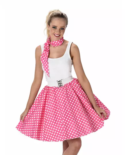 Roze jaren 50 kostuum met stippen voor vrouwen, Maat: Small, image 2
