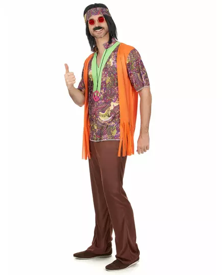 Déguisement hippie rose et marron homme, image 2
