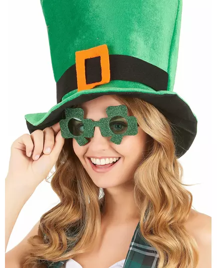 Groene Saint Patrick klavertjes bril voor volwassenen, image 2