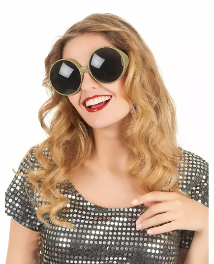 Lunettes rondes paillettées or adulte, image 2