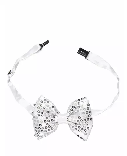 Noeud papillon argent avec sequins et LED clignotantes adulte, image 2