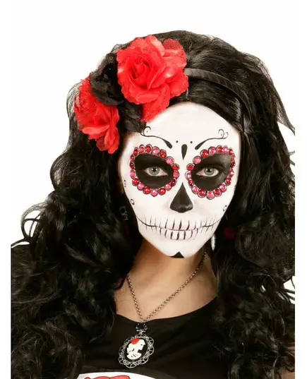 Zwarte en rode bloemen haarband Día de los muertos, image 2