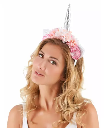 Serre-tête licorne avec pivoines roses adulte, image 2