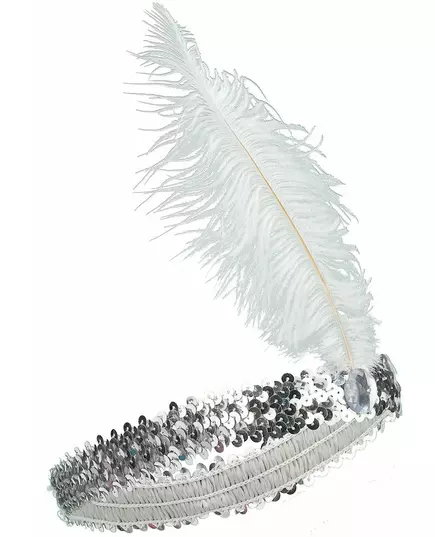 Zilverkleurige Charleston hoofdband met lovertjes en veer, image 2