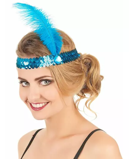 Bandeau Charleston à sequins et plume bleu femme, image 2