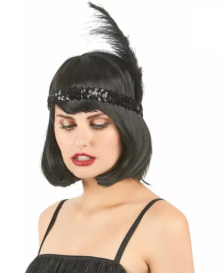 Bandeau Charleston à sequins et plume noir femme, image 2