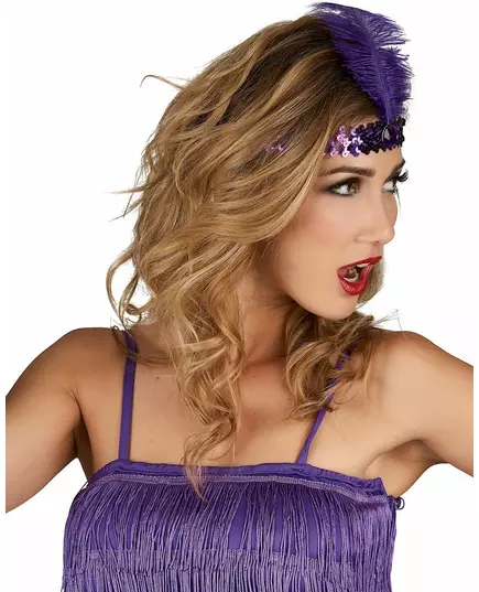 Bandeau charleston à sequins et plume violette femme, image 2