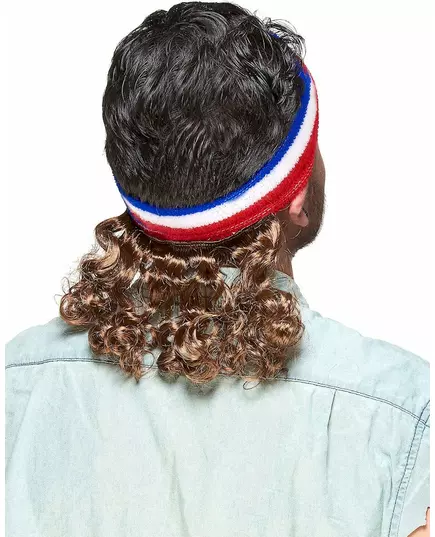 Blauw wit rode mullet bandana met snor, image 2