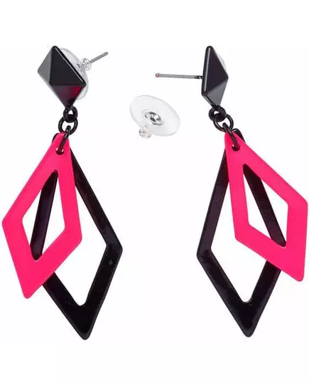 Boucles d'oreilles losange noires et roses femme, image 2