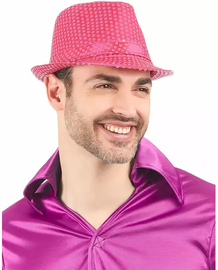 Roze borsalino hoed met lovertjes voor volwassenen, image 2