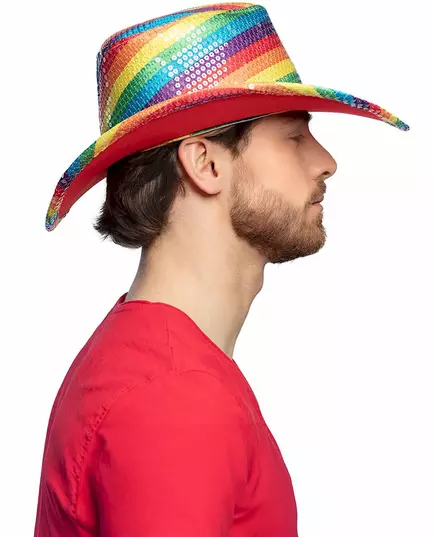Cowboyhoed met regenboogpailletten voor volwassenen, image 2