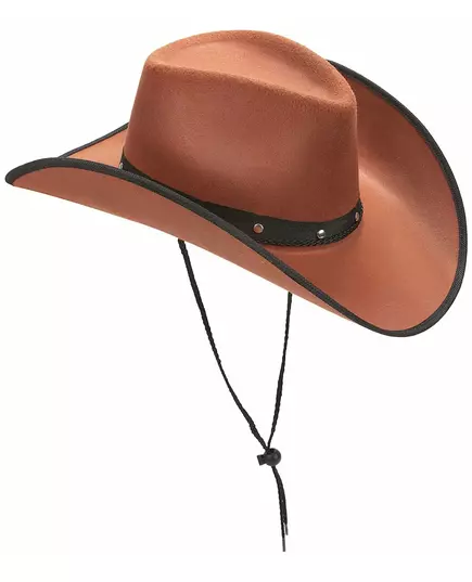 Chapeau cowboy marron à bordures noires adulte, image 2