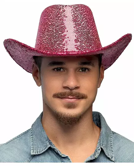 Chapeau de cowboy à sequins rose fuchsia adulte, image 2