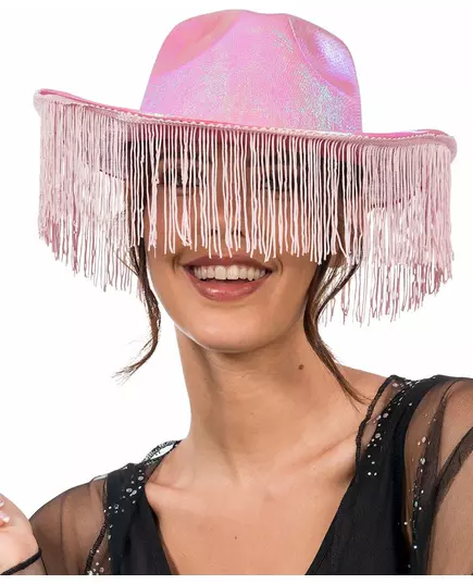 Roze iriserende cowboyhoed met franjes voor volwassenen, image 2