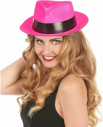 Chapeau gangster rose fluo adulte, image 2