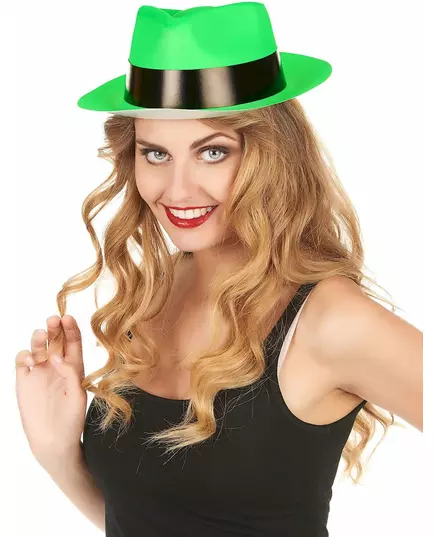 Chapeau gangster vert fluo adulte, image 2
