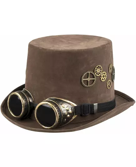 Chapeau haut de forme marron rouages lunettes Steampunk adulte, image 2