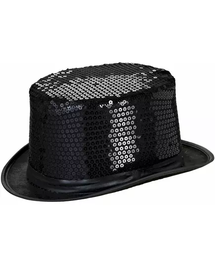 Chapeau haut de forme noir à sequins contour noir adulte, image 2
