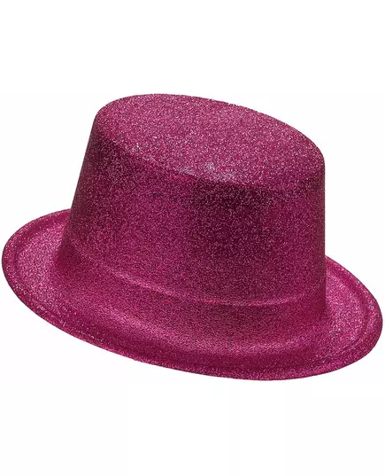 Chapeau haut de forme plastique pailleté fuschia adulte, image 2