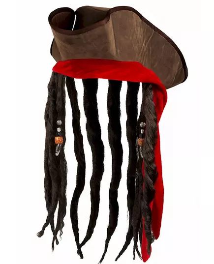 Chapeau pirate marron avec perruque adulte, image 2
