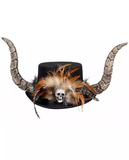 Volwassen voodoohoed met hoorns en veren, image 2