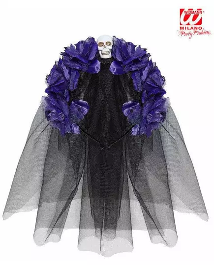 Coiffe fleurs violettes avec tête de mort femme Dia de los muertos, image 2