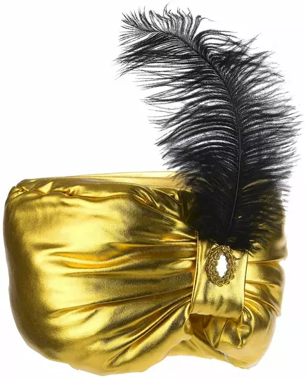 Coiffe sultan dorée avec plume adulte, image 2