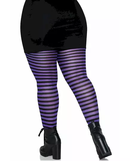 Collants rayés noirs et violets grande taille femme, Taille: X-Large/XX-Large (48–52), image 2