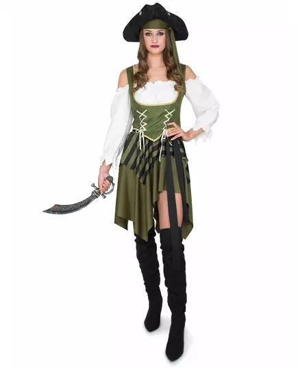 Groen en wit piraten kostuum voor vrouwen, Maat: Small, image 2