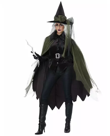 Lange groene en zwarte gothic heks outfit voor volwassenen, Maat: Large (42/44), image 2