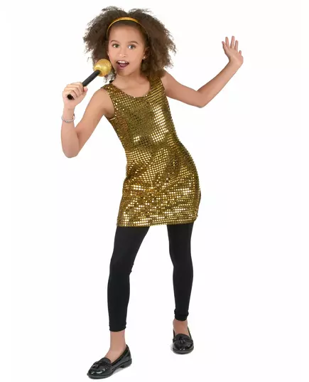 Goudkleurig glitter disco kostuum voor meisjes, Maat: 5–6 jaar (S), image 2