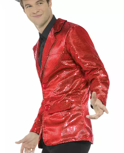 Luxe rood discojasje met lovertjes voor mannen, Maat: Medium, image 2