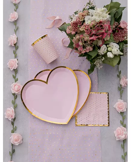 10 Assiettes carton cœur rose et or 22,5 x 20 cm, image 2