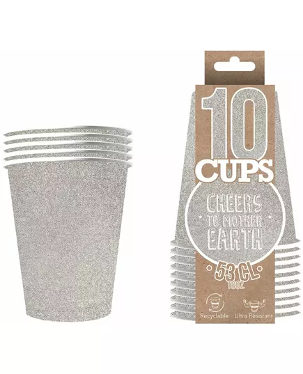 10 Gobelets américains scintillants carton recyclable argent 53 cl, image 2