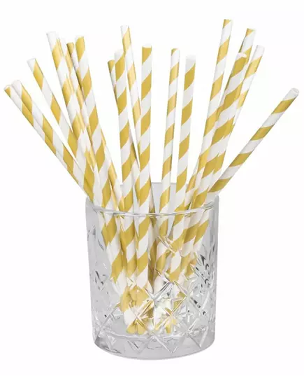 20 goudgestreepte kartonnen rietjes 20 cm, image 2