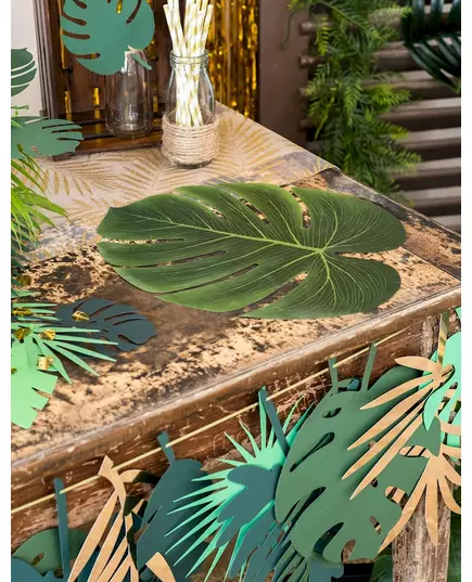 4 Feuilles de Monstera en plastique vert 34 x 29 cm, image 2