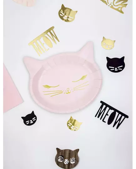 6 roze kattenkop kartonnen borden, image 2