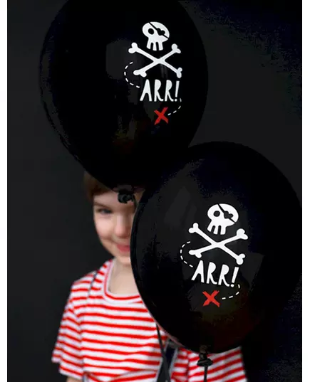 6 Ballons en latex fête de pirate noirs 30 cm, image 2